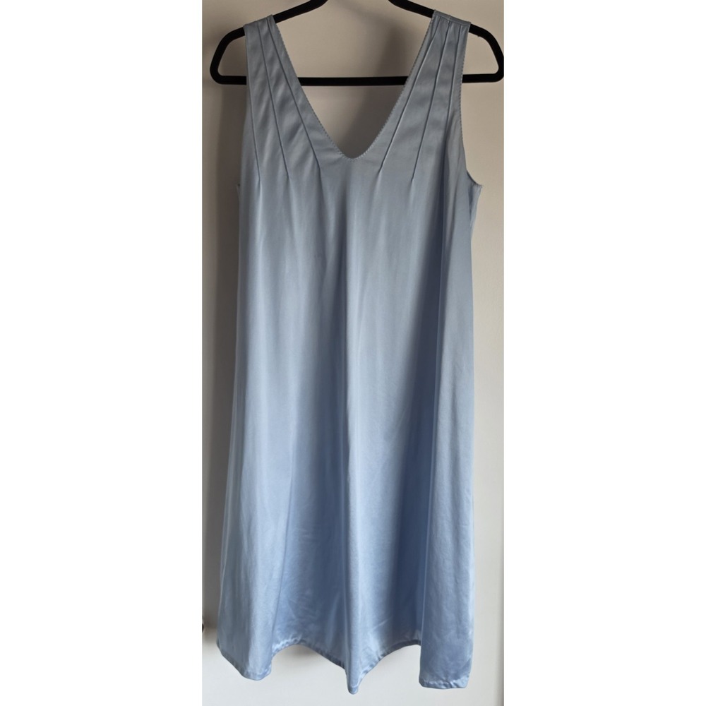 Blue Nylon Sleeveless V-Neck Nightgown Women Sleepwear Gown Vintage Sleep Dress
